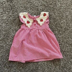 Red Gingham Baby Dress with Strawberry Accents